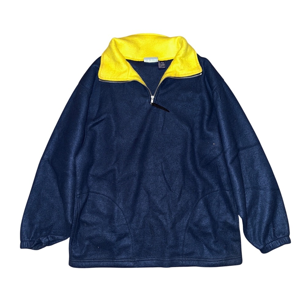 Santana Blue Mens Fleece Pullover Quarter Zip Navy Yellow Sweater Size Medium